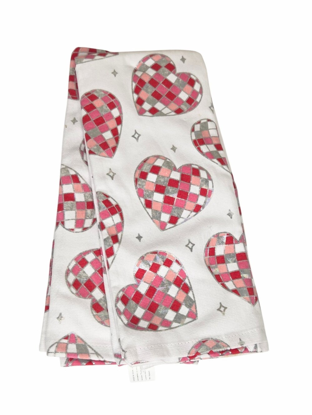 Nicole Miller Pink Silver Heart Shaped Disco Ball Kitchen Hand Towels Valentine
